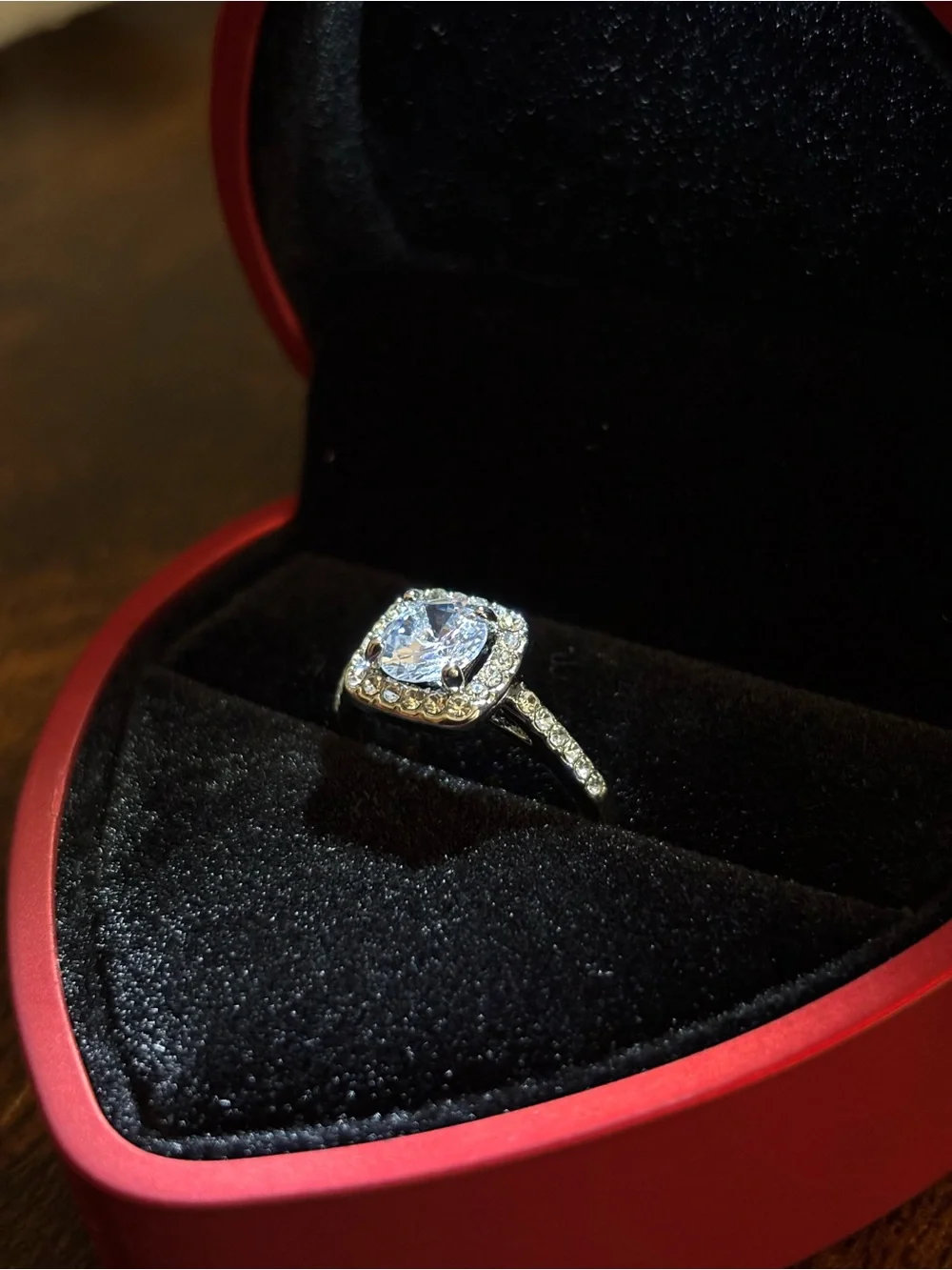 Silver Halo Cushion-Cut Cubic Zirconia Engagement Ring - Silver